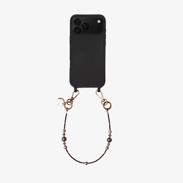 NOTTE PERLATA – Strap pentru telefon cu perle naturale și pietre naturale 32 cm