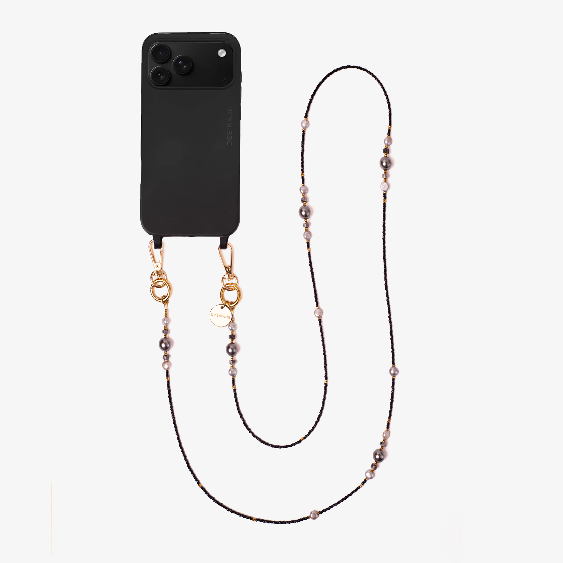 NOTTE PERLATA – Strap crossbody pentru telefon cu perle naturale și pietre naturale 120 cm