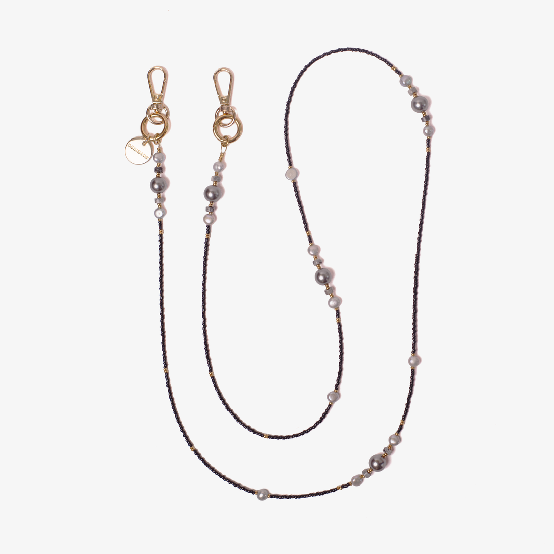 NOTTE PERLATA – Crossbody phone strap with natural pearls and natural stones 120 cm